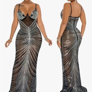 Dazzling Black and Silver Maxi Dress